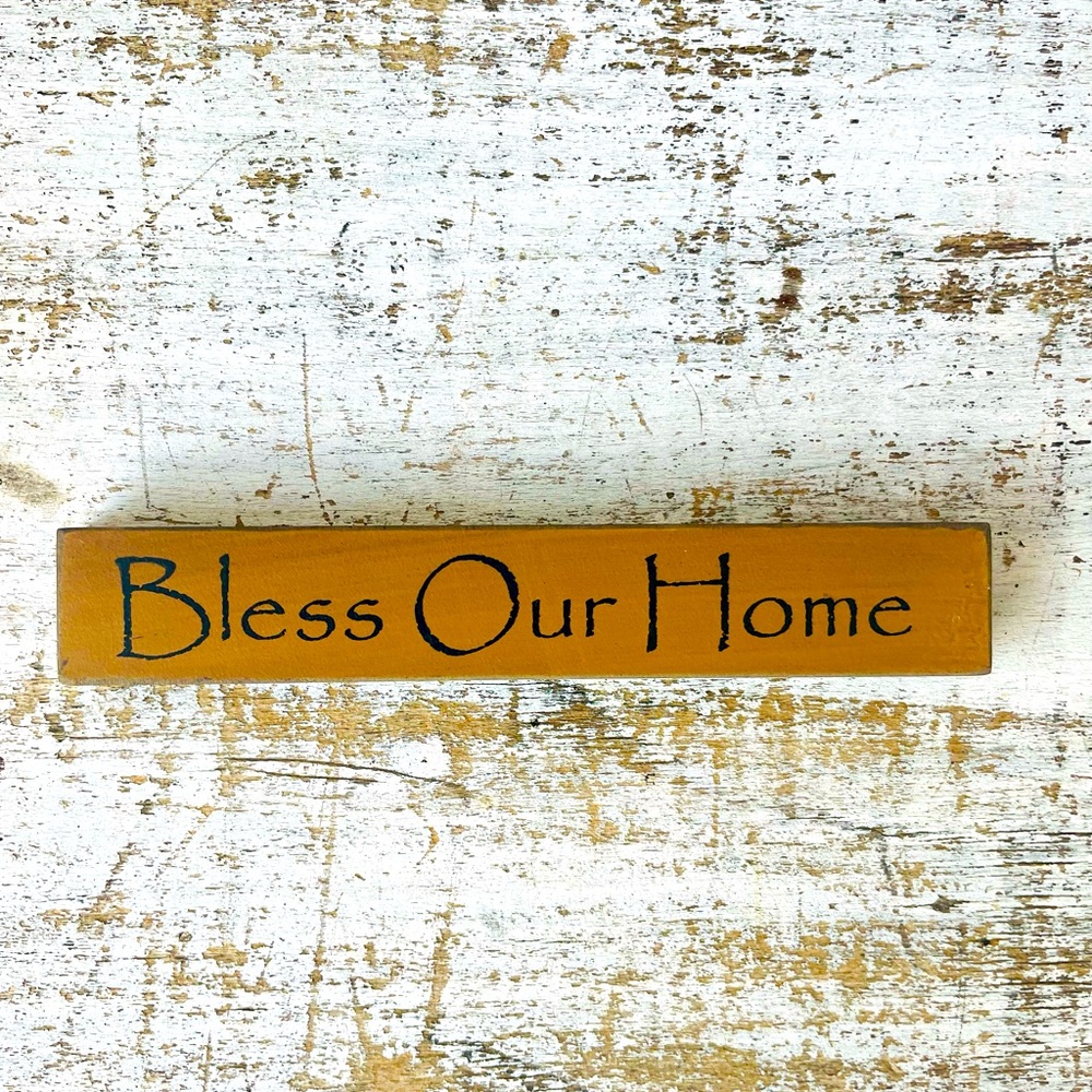 *Bless Our Home Mini Wood Block, Mustard
